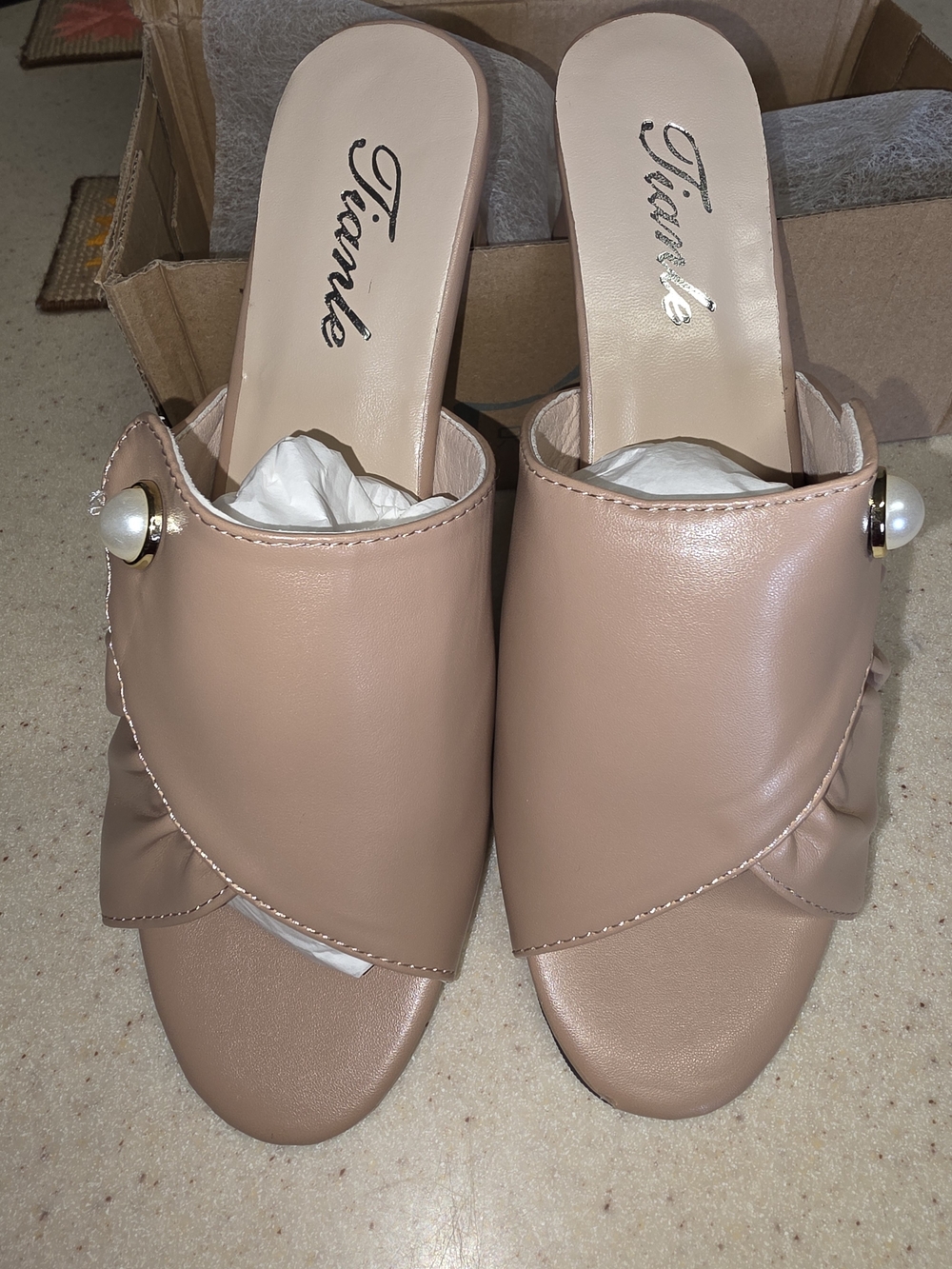Jenni Nude Blush Pearl-Accent Slide Mules